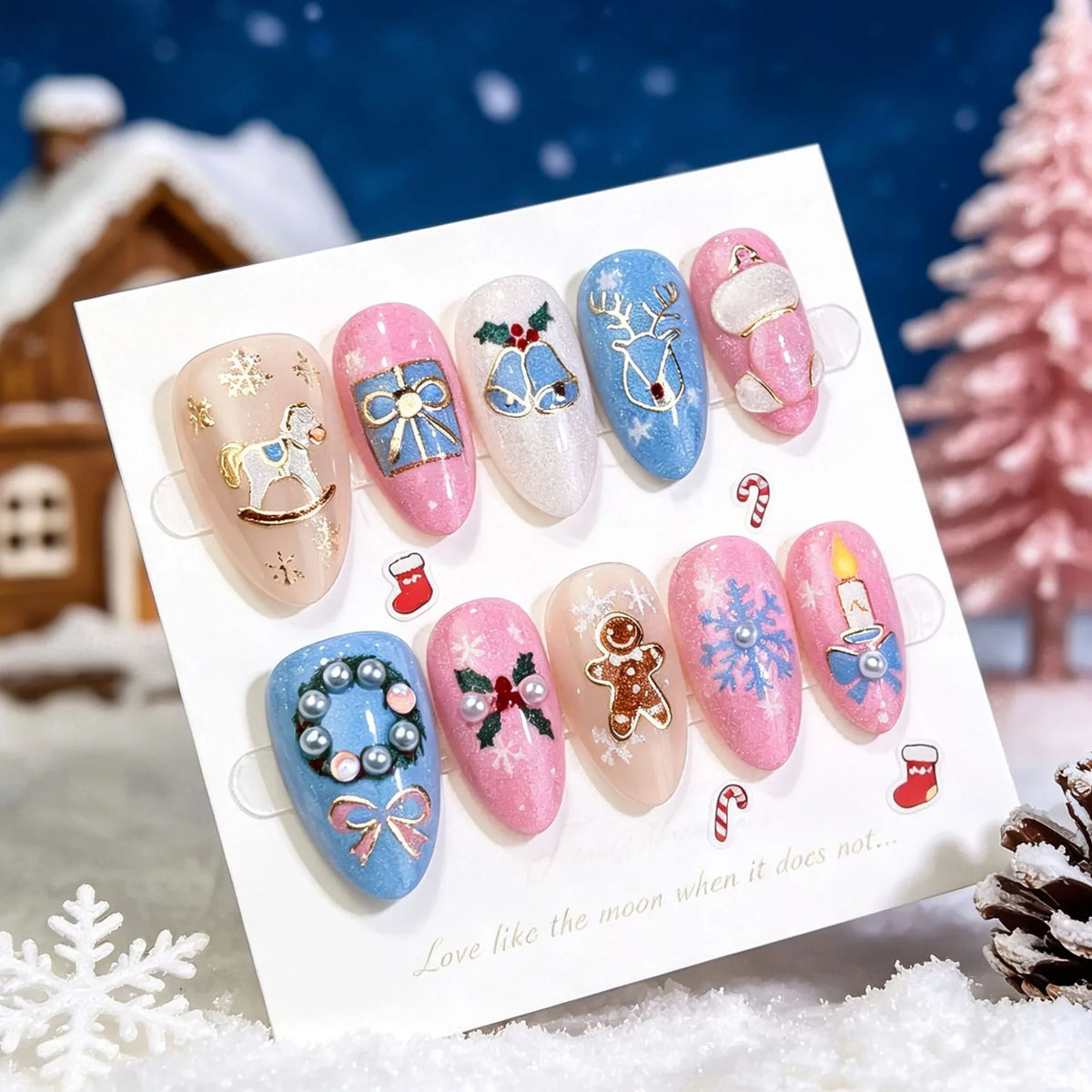 Press-On Nail Set Ten Festive Designs Non-Toxic