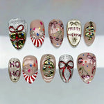 Press-On Nail Set Ten Holiday Designs Reusable