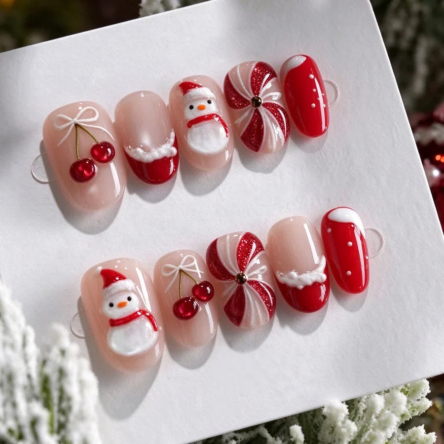Press-On Nails Christmas Designs Self-Adhesive & Multiple Sizes