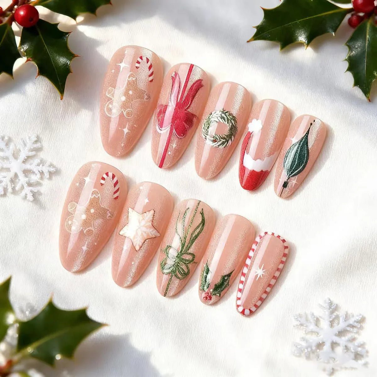 Press-On Nails Christmas Nail Art Glossy Peel & Stick