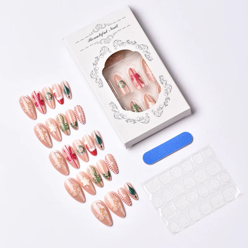 Press-On Nails Christmas Nail Art Glossy Peel & Stick