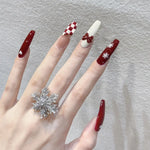 Press-On Nails Festive Red Snowflake & Bow Glue-On
