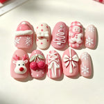 Press-On Nails Festive Snowflake & Gingerbread Pre-Glued Reusable