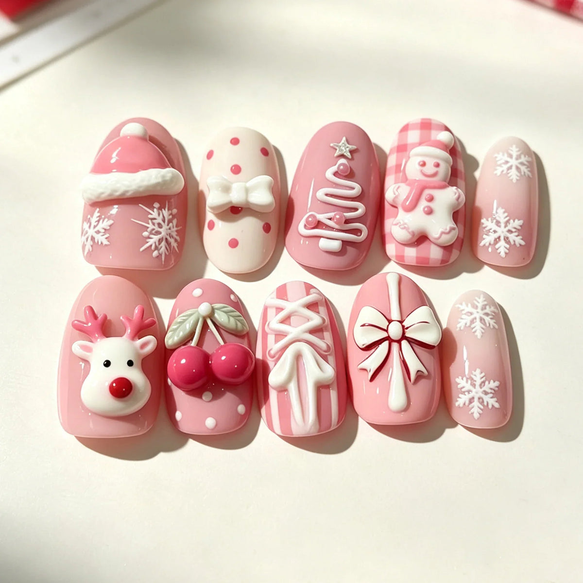 Press-On Nails Festive Snowflake & Gingerbread Pre-Glued Reusable