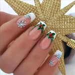Press-On Nails Holiday Snowflake & Holly Long-Lasting Easy-Apply