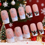 Press-On Nails Holiday Snowflake & Holly Long-Lasting Easy-Apply