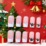 Press-On Nails Holiday Snowflake & Holly Long-Lasting Easy-Apply