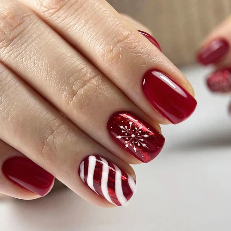 Press-On Nails Self-Adhesive Holiday Deep Red Set Of 24