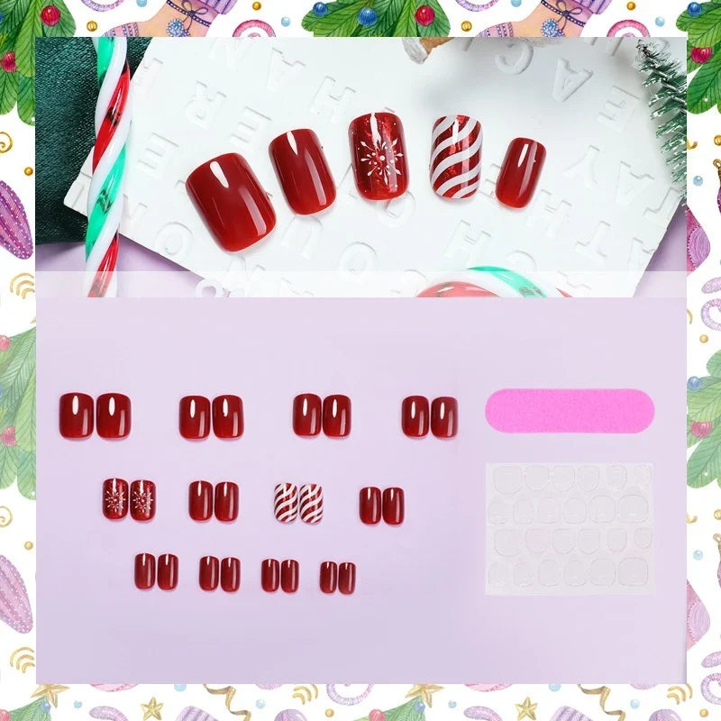 Press-On Nails Self-Adhesive Holiday Deep Red Set Of 24