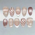 Press-On Nails Snowflake Design Rose Gold Accents Long-Lasting Wear