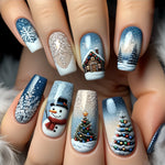 Press-On Nails Winter Snowflake Designs Peel-And-Stick Long-Lasting Shine