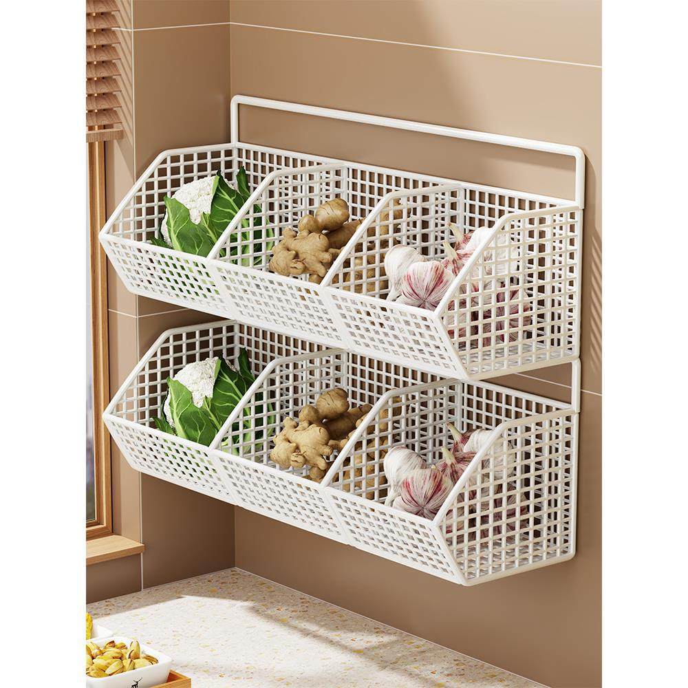 Produce Storage Basket Wall-Mounted Ventilated Two-Tier