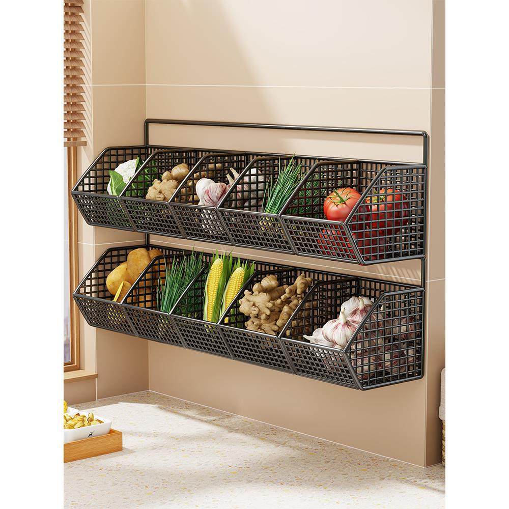 Produce Storage Basket Wall-Mounted Ventilated Two-Tier