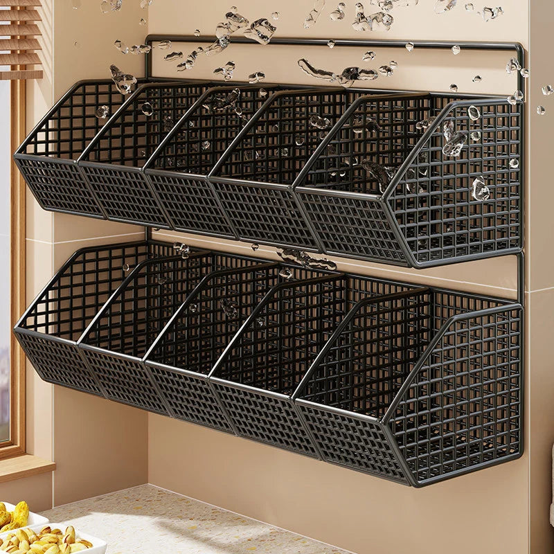 Produce Storage Basket Wall-Mounted Ventilated Two-Tier