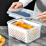 Produce Storage Container Built-In Drain Basket Fridge Organizer