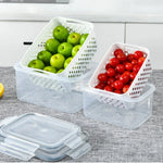 Produce Storage Container Built-In Drain Basket Fridge Organizer