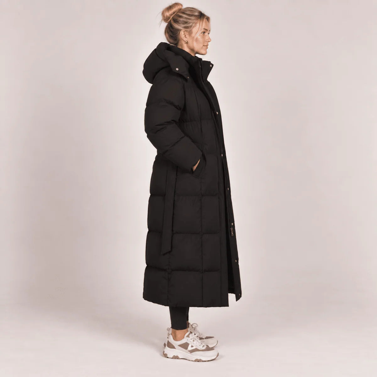 Puffer Coat Longline Hooded Adjustable Waist Belt
