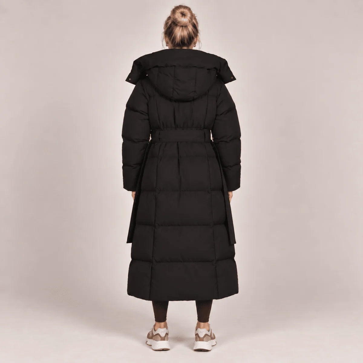 Puffer Coat Longline Hooded Adjustable Waist Belt