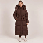 Puffer Coat Longline Hooded Adjustable Waist Belt
