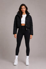 Puffer Jacket Cropped Quilted Hooded with Zip Pockets