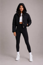 Puffer Jacket Cropped Quilted Hooded with Zip Pockets