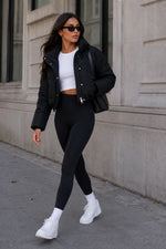Puffer Jacket Cropped Quilted Hooded with Zip Pockets