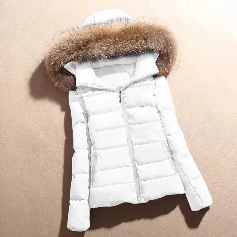 Puffer Jacket Quilted Faux Fur Hood Cropped