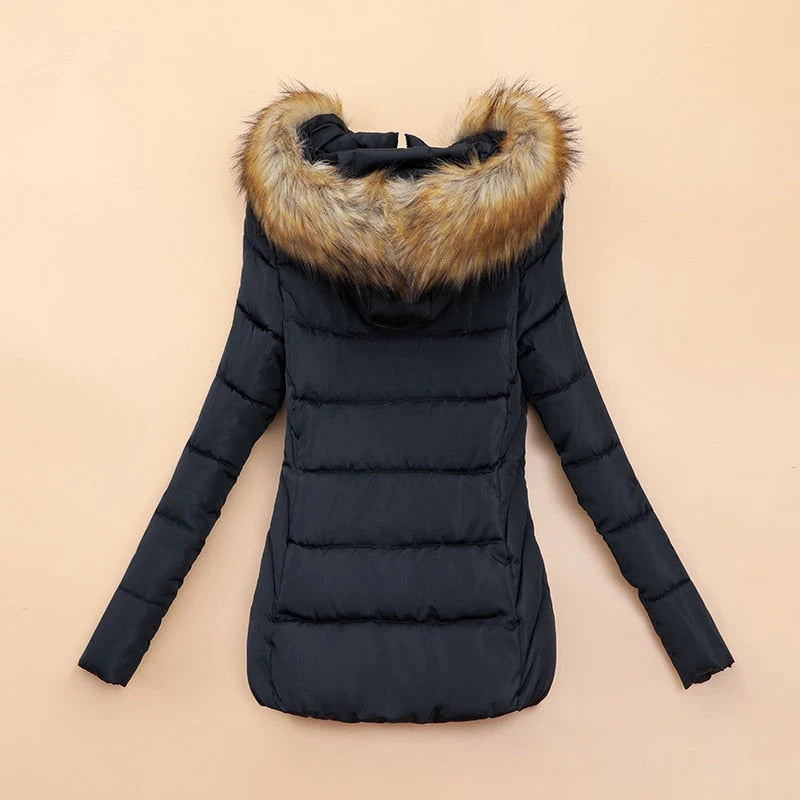 Puffer Jacket Quilted Faux Fur Hood Cropped