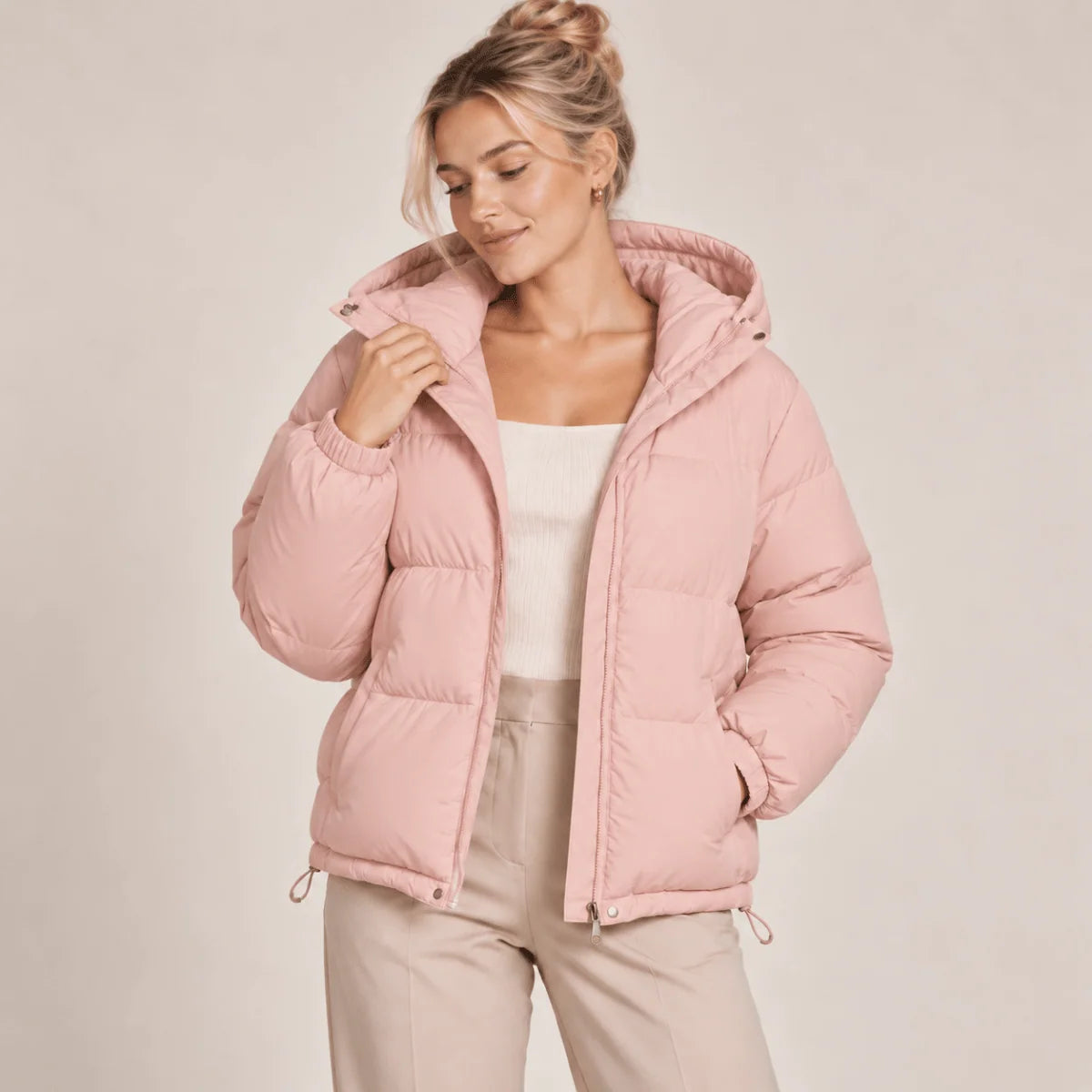 Puffer Jacket Quilted Hooded Full-Zip Insulated