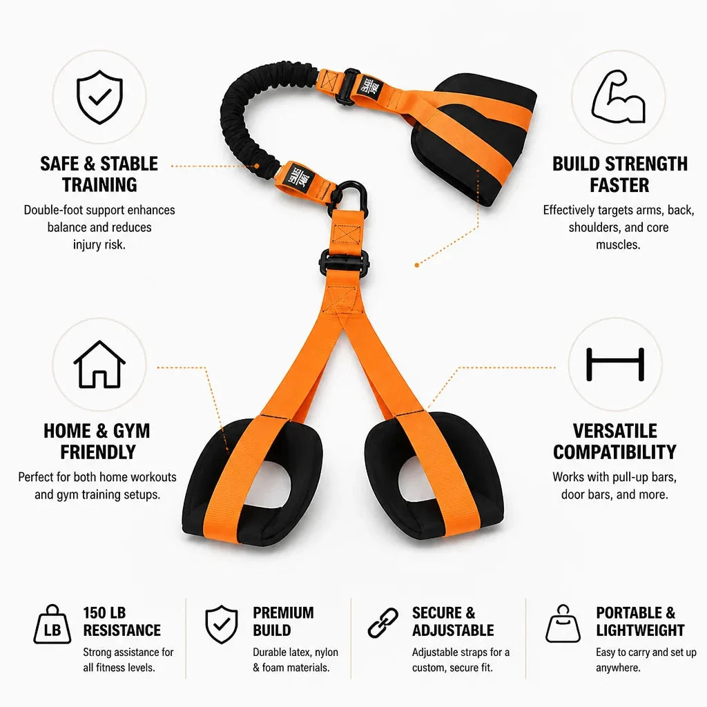 Pull-Up Assistance Bands Double-Foot Stabilizing Up To 150 lb