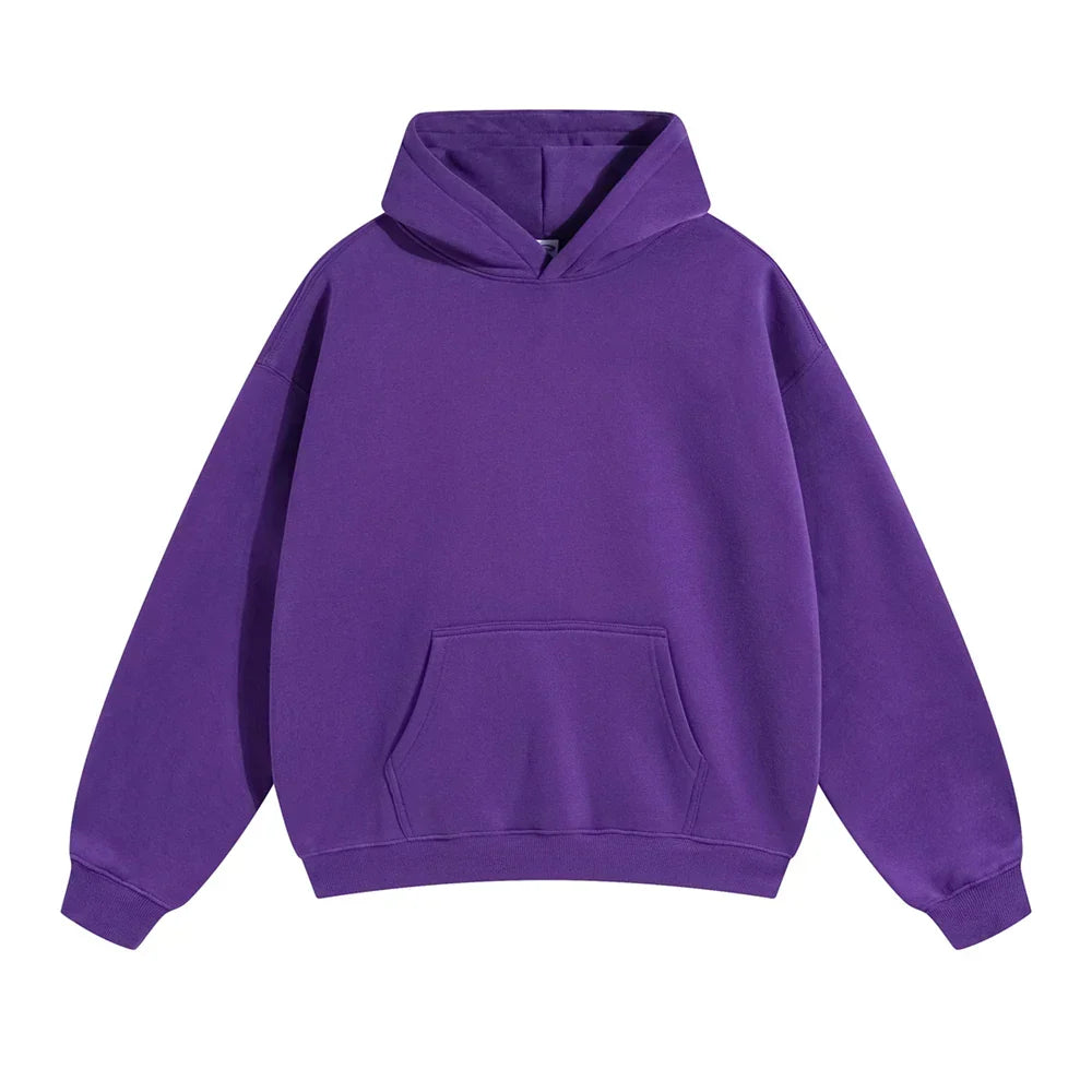 Pullover Hoodie Relaxed Fit Kangaroo Pocket Ribbed Cuffs & Hem