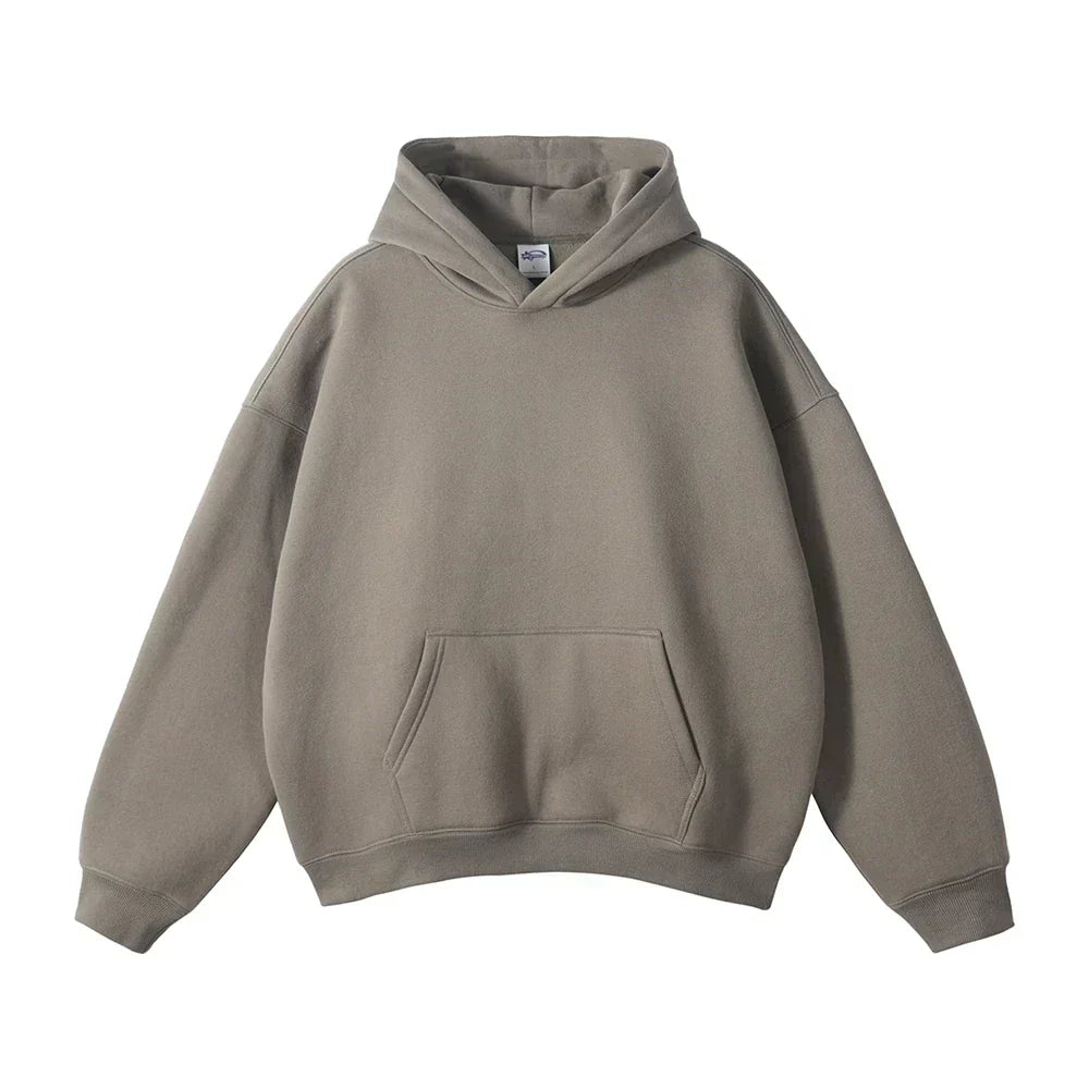 Pullover Hoodie Relaxed Fit Kangaroo Pocket Ribbed Cuffs & Hem