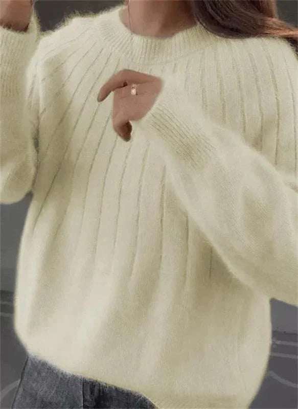Pullover Sweater Breathable Natural Fiber Knit Hip Length
