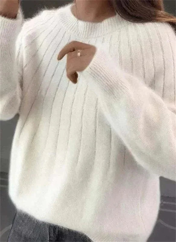 Pullover Sweater Breathable Natural Fiber Knit Hip Length