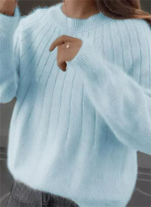 Pullover Sweater Breathable Natural Fiber Knit Hip Length