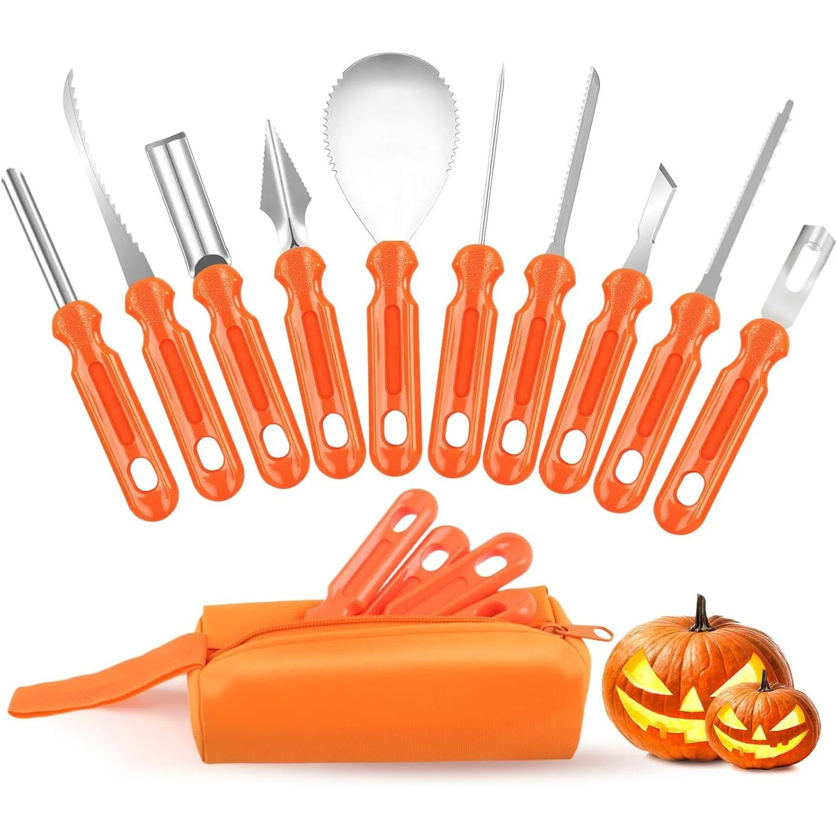 Pumpkin Carving Tool Set Stainless Steel Blades Non-Slip Grip Storage Bag