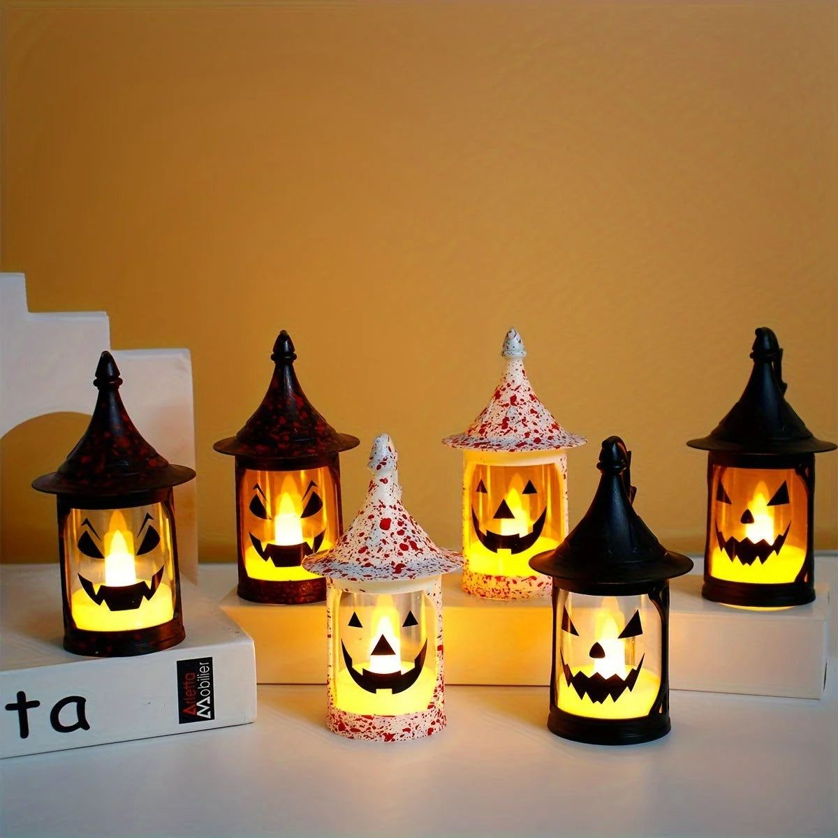 Pumpkin Lantern Witch Hat Design Warm LED Glow