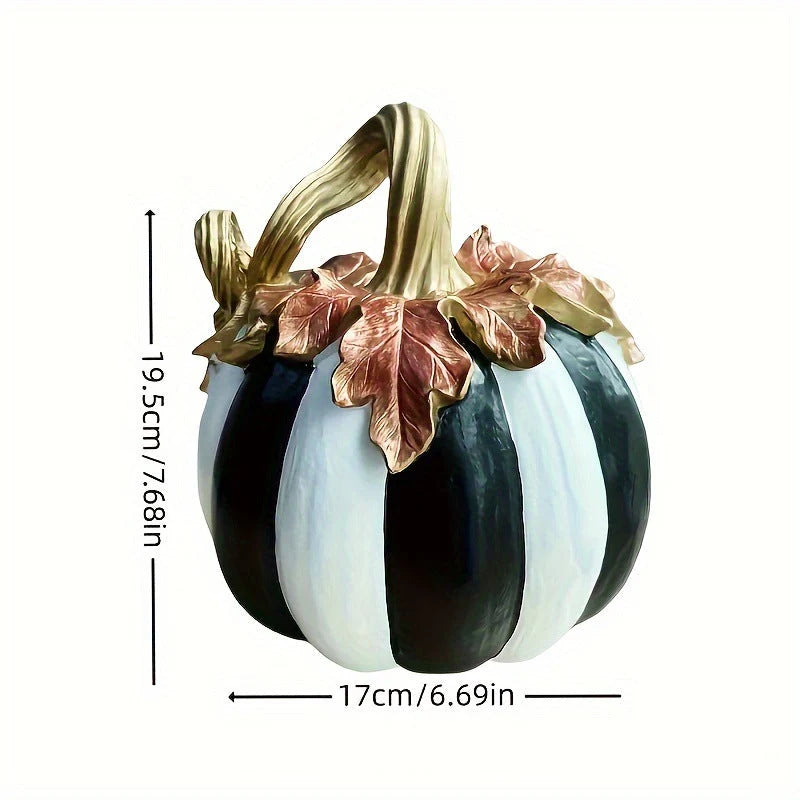 Pumpkin Statue Resin Black & White Tabletop Decor