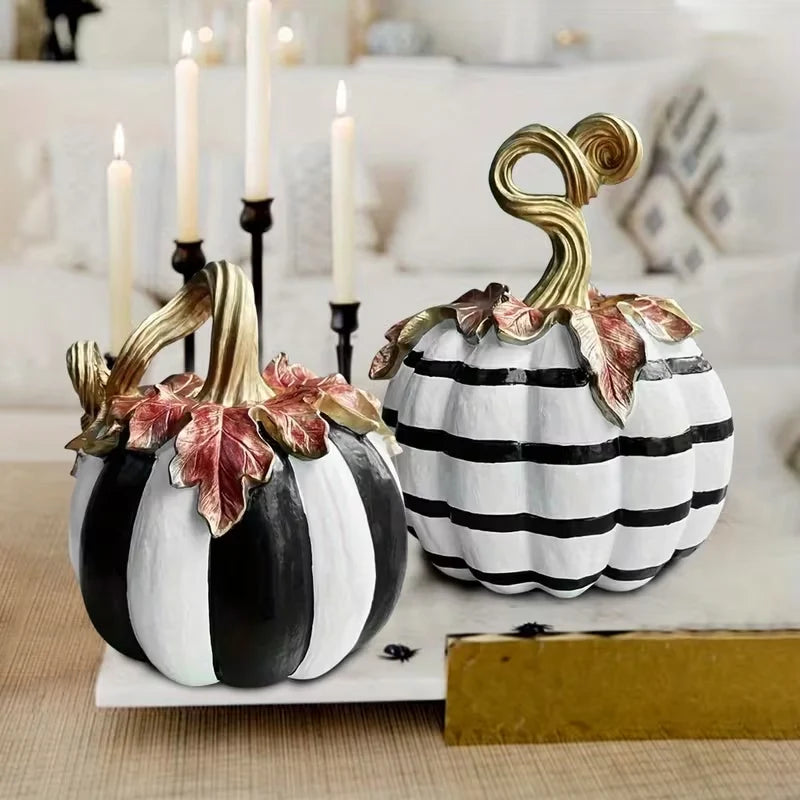 Pumpkin Statue Resin Black & White Tabletop Decor