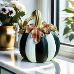 Pumpkin Statue Resin Black & White Tabletop Decor