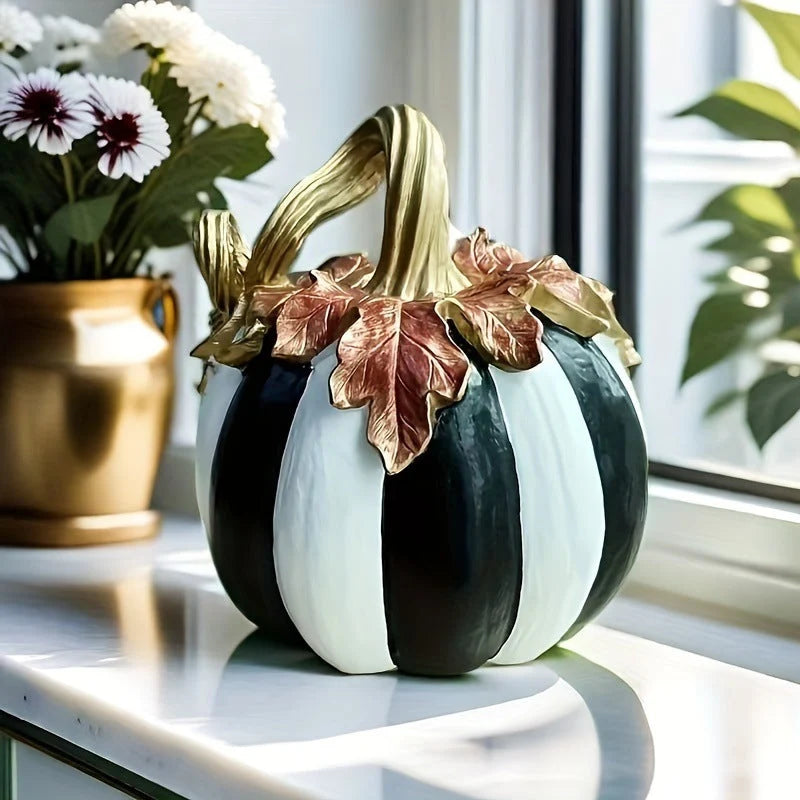 Pumpkin Statue Resin Black & White Tabletop Decor