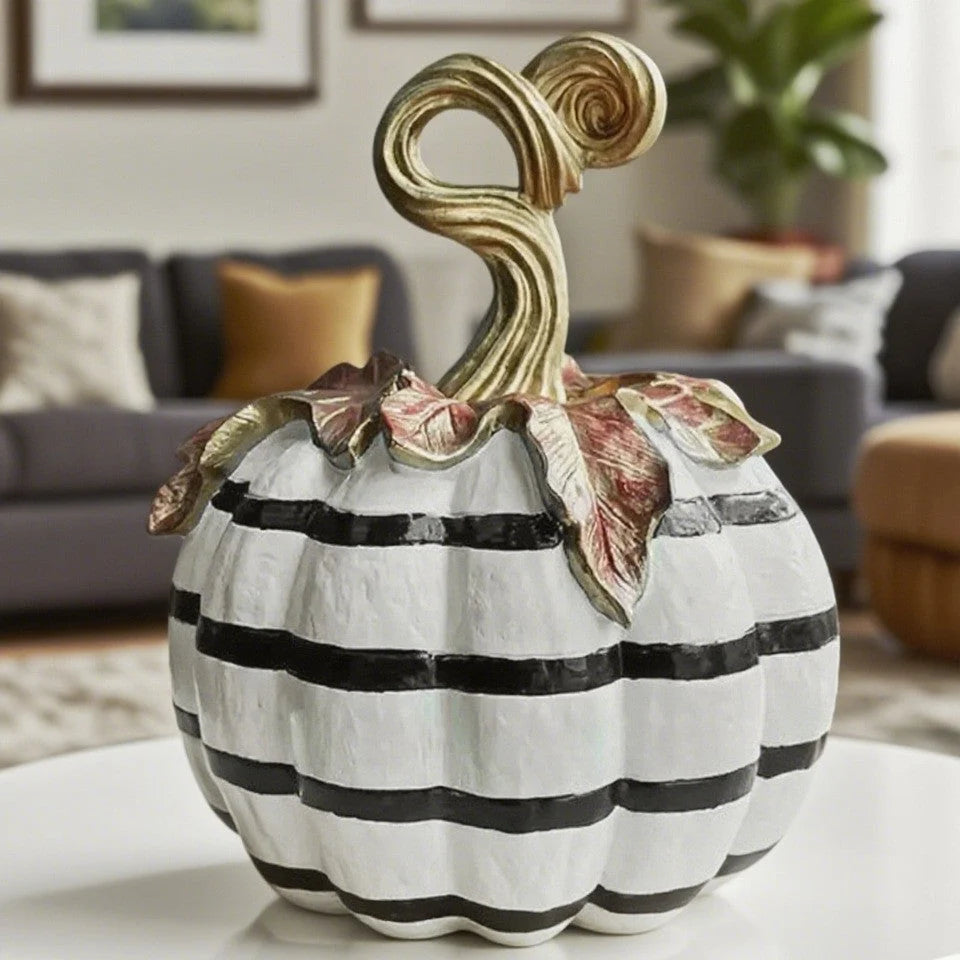 Pumpkin Statue Resin Black & White Tabletop Decor