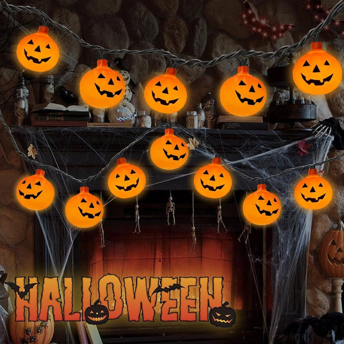 Pumpkin String Lights Battery-Powered LED Weather-Resistant