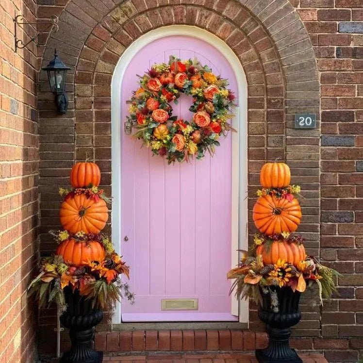 Pumpkin Wreath Autumn Floral Weather-Resistant