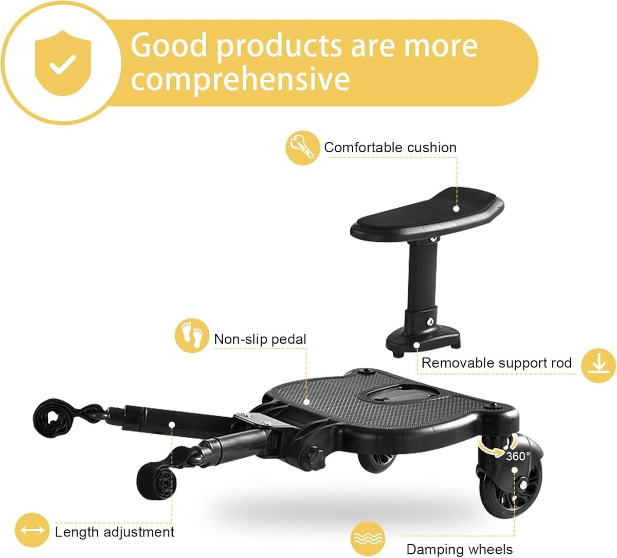 Pushchair Board Seat And Stand 360° Wheels