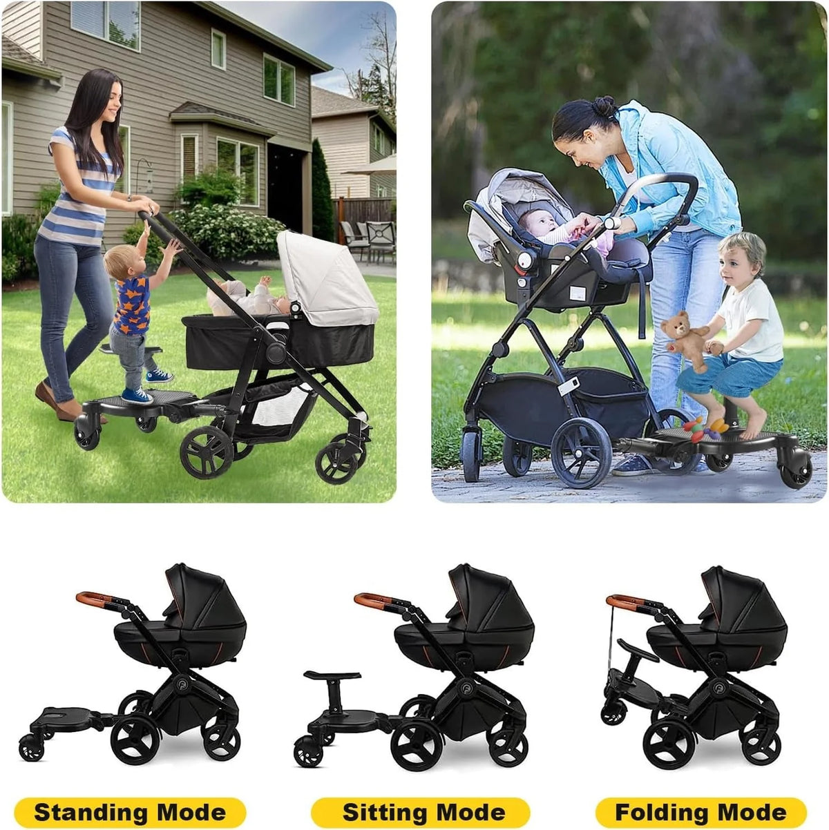 Pushchair Board Seat And Stand 360° Wheels
