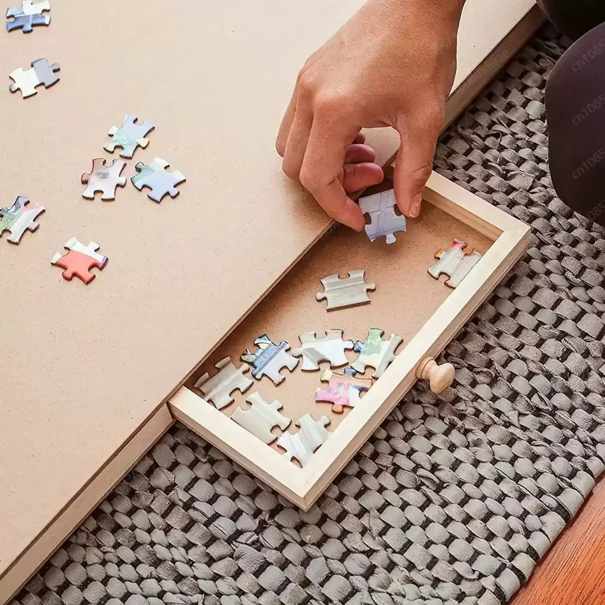 Puzzle Table Folding Wooden With Four Drawers