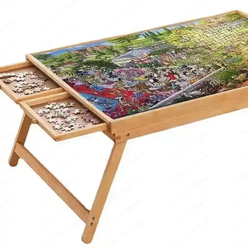 Puzzle Table Folding Wooden With Four Drawers