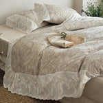 Quilt Set Botanical Jacquard Embroidered Lace Ruffle 4-Piece