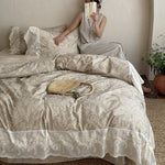 Quilt Set Botanical Jacquard Embroidered Lace Ruffle 4-Piece